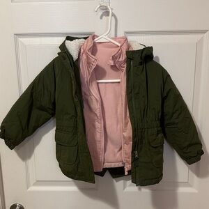 Wonder Nation Green and Pink Kids 2 in 1 Puffer Coat